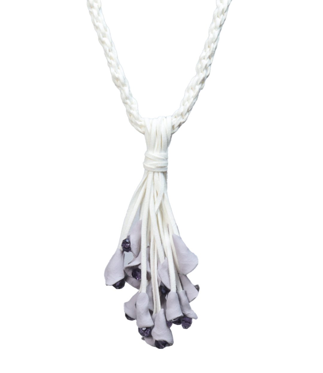 Λευκό Κολιέ με Σουέτ δέρμα