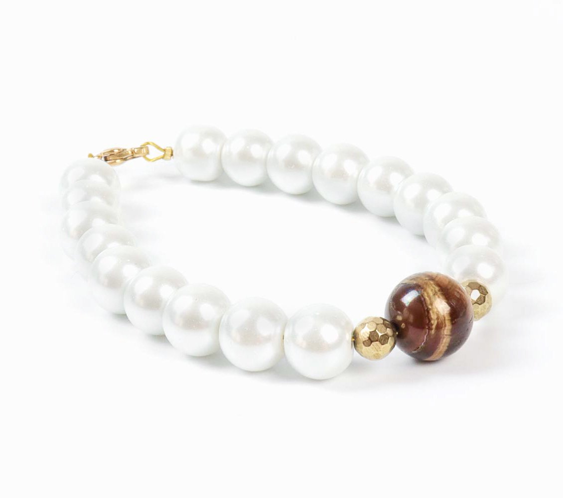 Βραχιόλι με πέρλες και μάτι της τίγρης