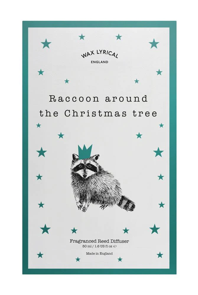 raccoon around the christmas tree